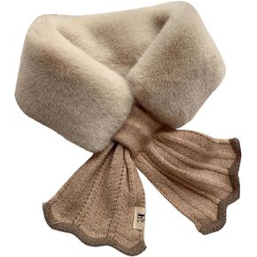 Verdusa Women's Faux Fur Collar Scarf Knitted Neck Gaiter Warm Cute Winter Scarves