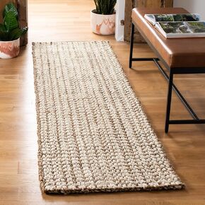 SAFAVIEH Natural Fiber Collection Runner Rug - 2'3" x 8', Ivory & Natural, Handmade Rustic Farmhouse Jute, Ideal for High Traffic Areas in Living Room, Bedroom (NF186A)