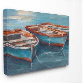 Stupell Industries Red White and Blue Row Boats at Dock Painting Canvas Wall Art, 24 x 30, Multi-Color
