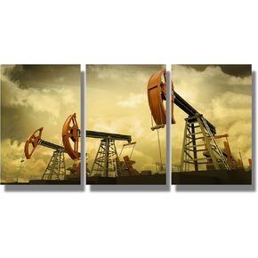 LSIUHWUWI Oil Field Wall Decoration for Living Room Land Rig in Oil and Gas Industry Wall Art 3 Panels Oil Field Wall Painting Wall Art Artwork Stretched and Framed Ready to Hang 16X24X3 INCH