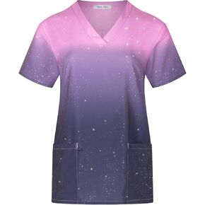 Minty Mint Women's Polyster Uniform Daily Stretch V Neck Stretch Medical Scrub Top w Side Panels