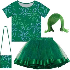 Kids Disgust Costume Joy Costume Rainbow Tutu Dress Set for Girls Movie Cosplay Halloween Outfits with Wig