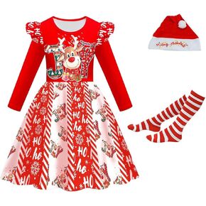 VARWANEO Girls Christmas Costume Dresses, Princess Christmas Cosplay Show Dress (color-2, 9-10 Years)