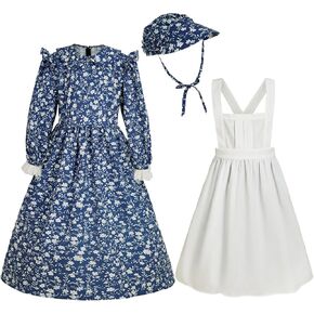 Colonial Girl Dress Pioneer costumes with Bonnet