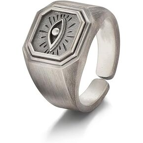Eye of God Ring for Men Women, Silver Open Eye of Providence Illuminati Triangles Ring, Adjustable Retro Masonic Evil Eye Ring, Fashion All Seeing Hip Hop Punk Jewelry Christmas Gift for Men