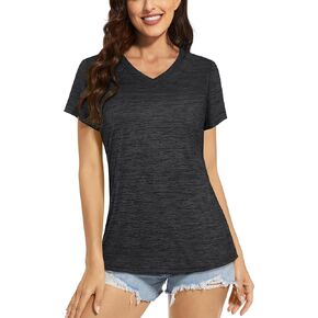 TACVASEN Women's Workout Shirts Short Sleeve Quick Dry Athletic Shirts Gym Performance T Shirts V-Neck Yoga Tops