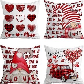 Hexagram Valentines Day Pillow Covers, Valentine Pillow Covers 18x18 Red Truck Buffalo Plaid Valentine's Day Throw Pillow Covers Set of 4 for Couch Sofa Living Room Outdoor Valentines Day Decorations