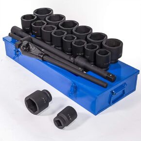 Stark USA 21-Pieces Metric Jumbo Assortment Impact Socket Set 1-inch DR Deep MM Drive Extension Bar with 27mm to 80mm Case
