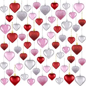 Duufin 45 Pieces Valentine's Day Heart Ornaments Heart Baubles Valentines Heart Decorations Heart Shaped Baubles Hanging Champion Gold Heart Ornaments for Valentine, Christmas Tree