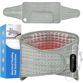 Heating Pad for Back Pain and Cramps Relief Electric Heating Pad for Period Cramps Neck Shoulder Pain Relief,9 Heat Setting 4 Time Setting,11.8x24 Heated Pad with 20"+17.72''Adjustable Belt Grey