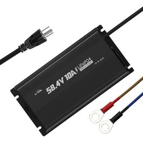 LiTime 48V(58.4V) Lithium Battery Charger, LiFePO4 Battery Charger for 51.2V Golf Carts Battery, 0V Smart Charge Function, 10A AC-DC Deep Cycle Battery Charger with Wire Lugs and Cooling Fan
