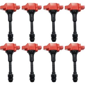 Performance Red Ignition Coil Set Of 8 Compatible With INFINITI QX56 NISSAN ARMADA NV2500 NV3500 PATHFINDER TITAN 5.6 V8 VK56DE TB48 Replacement For 22448-ZE00A 22448-ZE00C UF-551 UF551 C1672