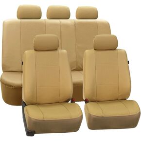 FH Group Automotive Seat Cover Deluxe Leatherette Full Set Solid Black, Combo Slip Dash Grip Pad Car Seat Covers Interior Accessories Cars Trucks SUV Car Accessories Airbag Compatible Split Bench Tan