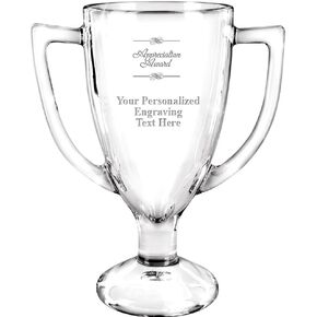 Personalized Glass Trophy, 7" Custom Engraved Appreciation Glass Cup Award Prime