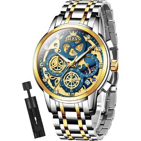OLEVS Mens Watch Chronograph Luxury Diamond Dress Business Analog Quartz Wrist Watches Stainless Steel Waterproof Luminous
