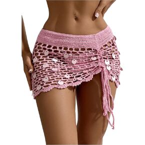 SHENHE Women's Crochet Bikini Cover Up Sequin Hollow Out Beach Mini Skirt Swimsuit Cover Ups