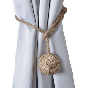 RII Beautiful Curtain Tiebacks, Natural Soft Jute Curtain Rope Pullback, Handmade Rustic Decorative Curtain Holdbacks, Hand Braided Modern Drapery Tiebacks (2 Pair)