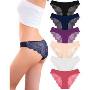 Kingfung Cheeky Underwear for Women Lace No Show Bikini Soft Breathe Seamless Panties Ladies Sexy Hipster