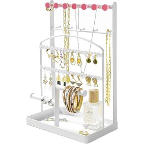 Jewelry Holder Organizer and Display for Necklaces, Earrings, Rings, Bracelets, Rings and Other Small Accessories Stand with 6 Tier Sturdy Metal Jewelry Storage Container tray - White