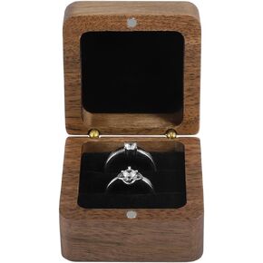 Square Wood Ring Box for Wedding Ceremony Engagement Proposal, Ring Boxes for 2 Rings Case Ring Bearer Case Wooden Ring Holder for Proposal