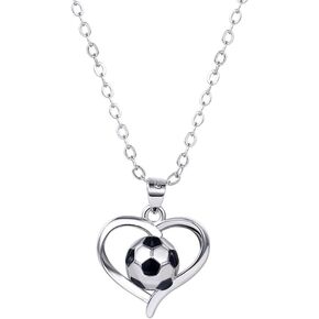 Soccer Ball Heart Pendant Necklace for Women Girls Football Love Hearted Sport Fans Adjustable Chain Necklace Fashion Jewelry Gifts for Athlete