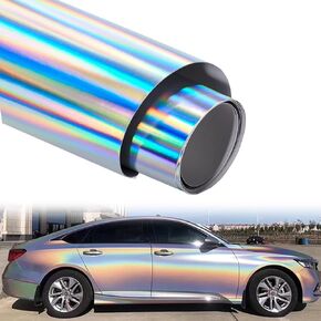 XhuangTech Holographic Laser Silver Chrome Car Vinyl Wrap Roll Self Adhesive Decal Sticker Film Sheet Air Bubble Free (Laser Silver, 60" x 11.8" （1.52M x 0.3M)