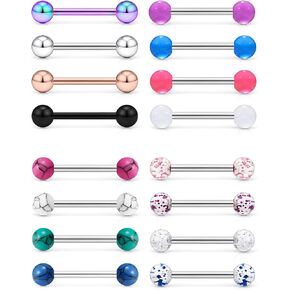 Oufksiyy 24Pcs 14G Tongue Rings Surgical Steel Nipple Piercing Jewelry for Women Men 16mm (5/8 Inch) Glow in The Dark Tongue Piercing 14mm 16mm Straight Barbells Piercing Jewelry