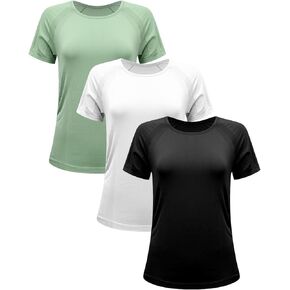RUNNING GIRL Seamless Workout Shirts for Women，Short Sleeve T-Shirt Stretch Tees Quick Dry Gym Athletic Tops(2853_3packBWG_S) Multicoloured