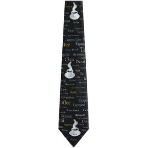COFFEE-200 - Black - Gold - White - Mens Coffee Necktie