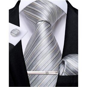 DiBanGu Mens Striped Tie Silk Woven Necktie and Pocket Square Cufflinks Tie Clip Set Wedding Business Formal Gift Tie for Men