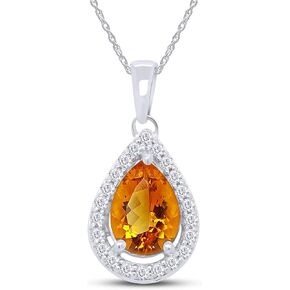 AFFY Pear Shape Simulated Birthstone & Round Cut White Cubic Zirconia Teardrop Pendant Necklace in 14k Gold Plated 925 Sterling Silver with 18" Chain