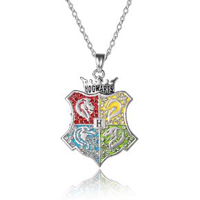 Harry Potter Hogwarts Crest Necklace Official License, 16"+2" Silver Flash-Plated Harry Potter Necklace for Women