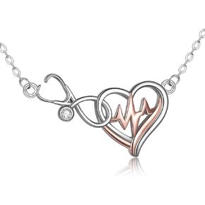 WINNICACA Sterling Silver Nurse Jewelry for Women Stethoscope Necklace Caduceus Necklace Nurse Christmas Gifts Nurse Themed Pendant Doctor Jewelry Graduation Gifts for Medical Student