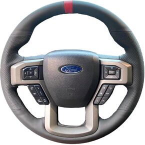 Hand-Sewing Steering Wheel Wrap Cover Black Perforated Leather Wrap Interior Protection Accessories for Ford F-150 F150 Raptor 2016 2017 2018 2019