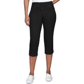 Ruby Rd. Womens Womens Petite Mid-Rise Pull-on Straight Extra Stretch Light Weight Denim Capri with Side Splits