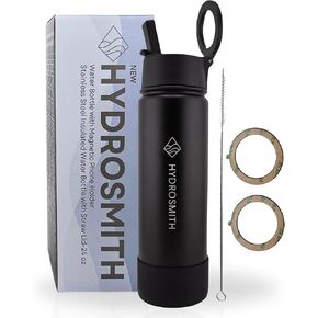 24 OZ White Water Bottle with Magnetic Phone Holder/Slim & Lightweight Stainless Steel Metal Water Bottle with Flip Top Straw Lid/Great for Gym, Sports, & Travel/Keeps Drinks Hot & Cold