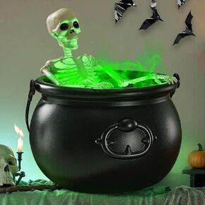Halloween Decorations Indoor - Magic Auto Rotating Mixing Cauldron with 4 LED String Lights & Cotton, DIY Witches Cauldron Set -Halloween Decor for Home Kitchen Room Party Table