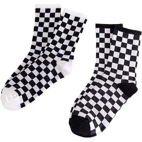 Verdusa Women's 2 Pairs Checkered Mid Calf Socks Printed Crew Socks