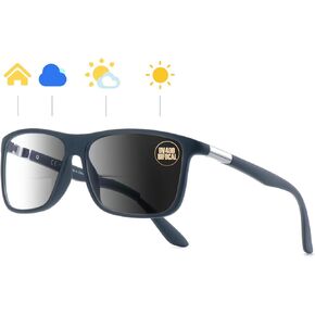 Missfive Photochromic Bifocal Reading Glasses Men Blue Light Protection, Designer Transition Retro Computer Readers Far and Near Dual-Use Lens Stylish Vintage Eyeglasses Glossy Black Eyewear, 1.5x