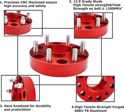 4PCS 2 inch (50.8mm) 6x5.5 Hubcentric Wheel Spacers for 2019 2020 2021 Ram 1500-6 Lug 6x139.7 to 6x139.7mm Hubcentric 77.8mm Forged 14x1.5 Studs in Kuwait