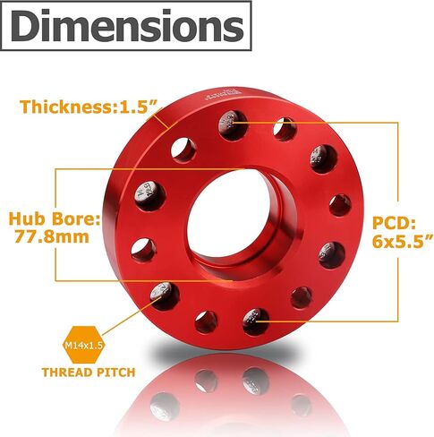 4PCS 2 inch (50.8mm) 6x5.5 Hubcentric Wheel Spacers for 2019 2020 2021 Ram 1500-6 Lug 6x139.7 to 6x139.7mm Hubcentric 77.8mm Forged 14x1.5 Studs in Kuwait