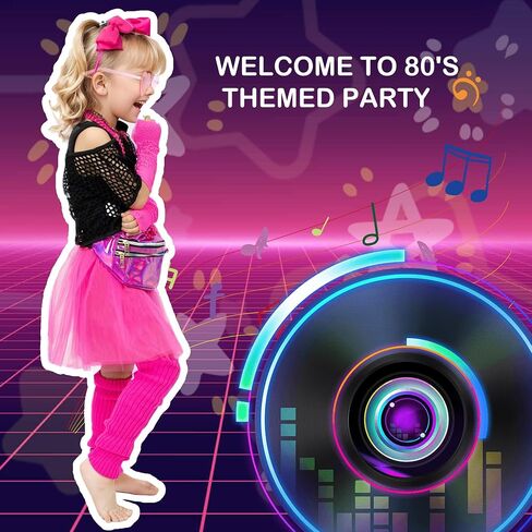 Fairycece Girls 80s Costume 4T-10 Halloween 80 Theme Party Outfit Accessories Set in Kuwait