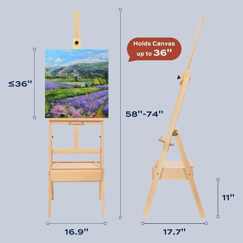 حامل رسم خشبي من ديلي، حامل عرض ورسم، حامل قابل للتعديل للرسم على القماش، يحمل قماش حتى 48 انش، حامل فني للبالغين والمبتدئين والطلاب in Kuwait