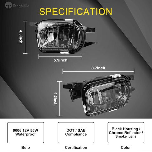 TangMiGe Fog Lights for Mercedes Benz C200 C230 C240 C320 C350 CL55/CL65/SL55/SL65 AMG CL500 CL600 CLK320 CLK500 SLK350 Base SL500 SL550 SL600 Convertible 2001-2009, A Pair, Clear Lens in Kuwait