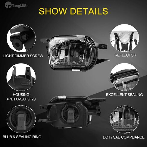 TangMiGe Fog Lights for Mercedes Benz C200 C230 C240 C320 C350 CL55/CL65/SL55/SL65 AMG CL500 CL600 CLK320 CLK500 SLK350 Base SL500 SL550 SL600 Convertible 2001-2009, A Pair, Clear Lens in Kuwait