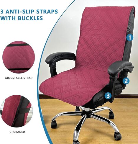 Reversible Office Chair Cover Water Resistant Dining Chair Cover Soft Desk Computer Chair Slipcover with Anti-Slip Buckle for Armchair or Armless Chair (Wine, Medium) in Saudi Arabia