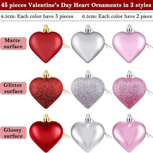 Duufin 45 قطعة عيد الحب القلب الحلي القلب الحلي عيد الحب زينة القلب على شكل قلب الحلي المعلقة بطل الذهب القلب الحلي لعيد الحب، شجرة عيد الميلاد in Kuwait