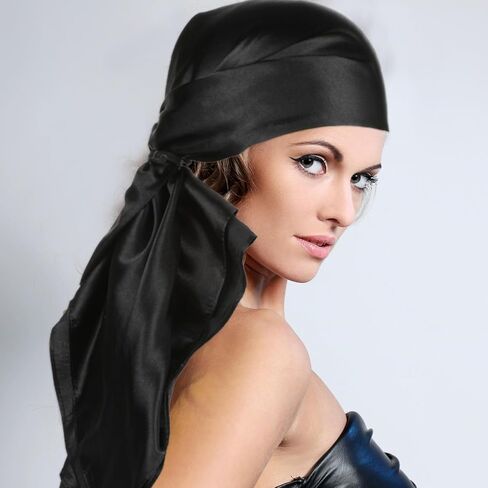 Mozeat Lens Silk Bandana, 35" Large Square Black Silk Scarf Satin Head Scarf, Hair Scarf for Women, Silk Hair Wrap for Sleeping Stylish Hair Accessories for Hair Wrapping at Night in Saudi Arabia