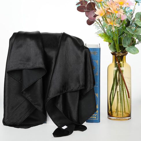 Mozeat Lens Silk Bandana, 35" Large Square Black Silk Scarf Satin Head Scarf, Hair Scarf for Women, Silk Hair Wrap for Sleeping Stylish Hair Accessories for Hair Wrapping at Night in Saudi Arabia