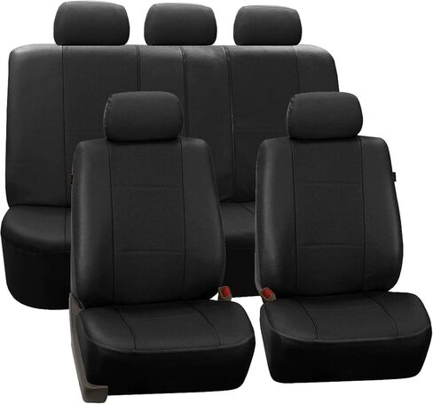 FH Group Automotive Seat Cover Deluxe Leatherette Full Set Solid Black, Combo Slip Dash Grip Pad Car Seat Covers Interior Accessories Cars Trucks SUV Car Accessories Airbag Compatible Split Bench Tan in Kuwait